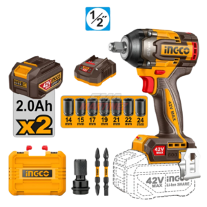 llave de impacto ingco 42v 600 nm – kit completo (cod.10617)(ex 13250)